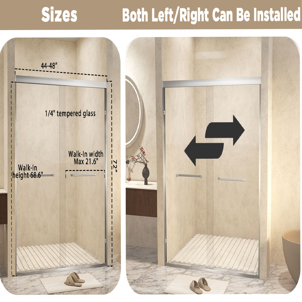 Brushed Nickel 44-in to 48-in W x 72-in H Framed Clear Glass Bypass Sliding Shower door