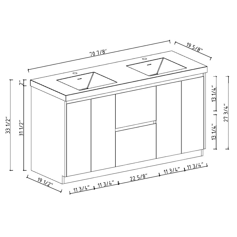 70.87 in. Double Sink Freestanding Mature Oak Bath Vanity with White Integral Resin Basin