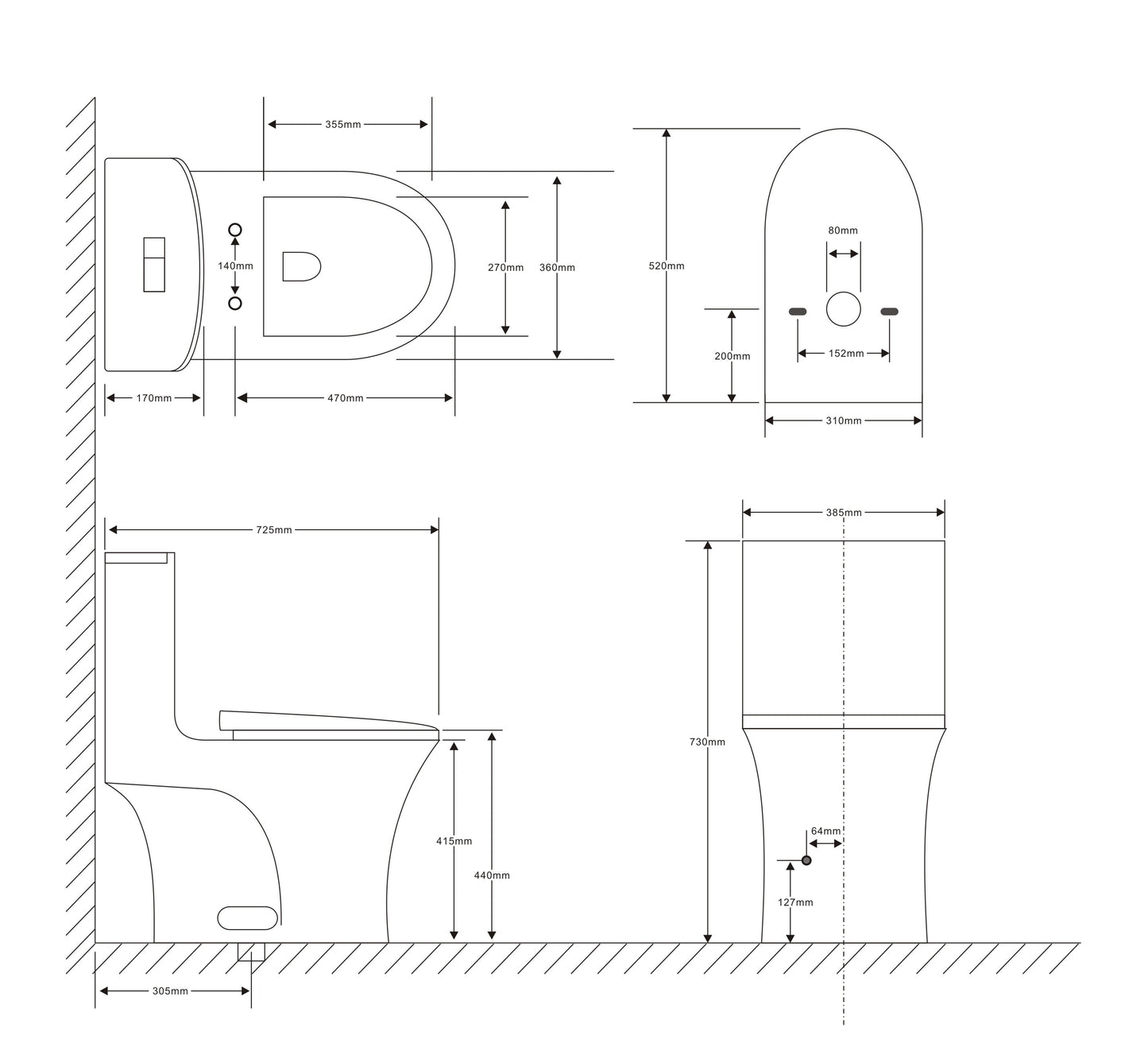Glossy White One Piece Dual Flush Toilet 1.1/1.6 GPF Water Saving Elongated Comfort Height Soft Close Seat 1000 MAP Flush Score