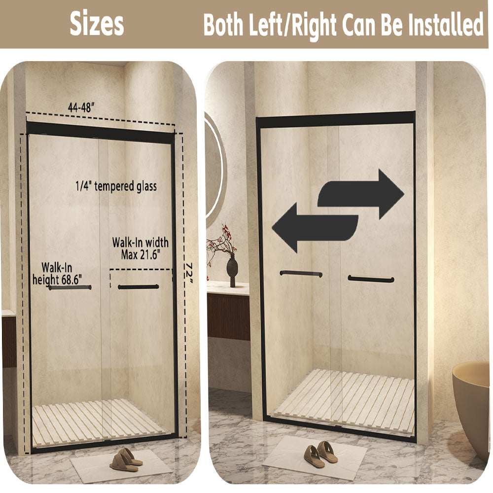 Matte Black 44-in to 48-in W x 72-in H Framed Clear Glass Bypass Sliding Shower door
