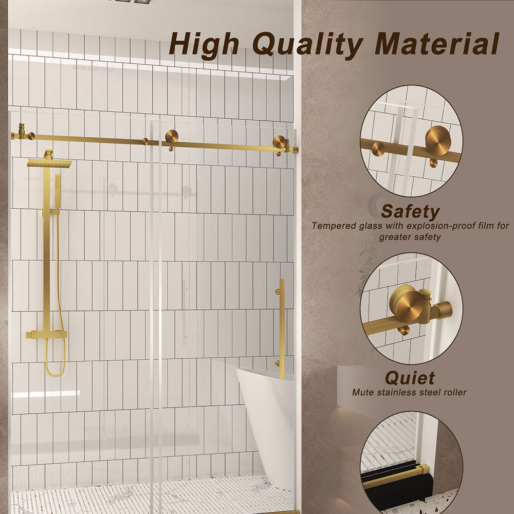 Brushed Gold 56-in to 60-in W x 60-in H Frameless Clear Glass Bypass Sliding Bathtub door