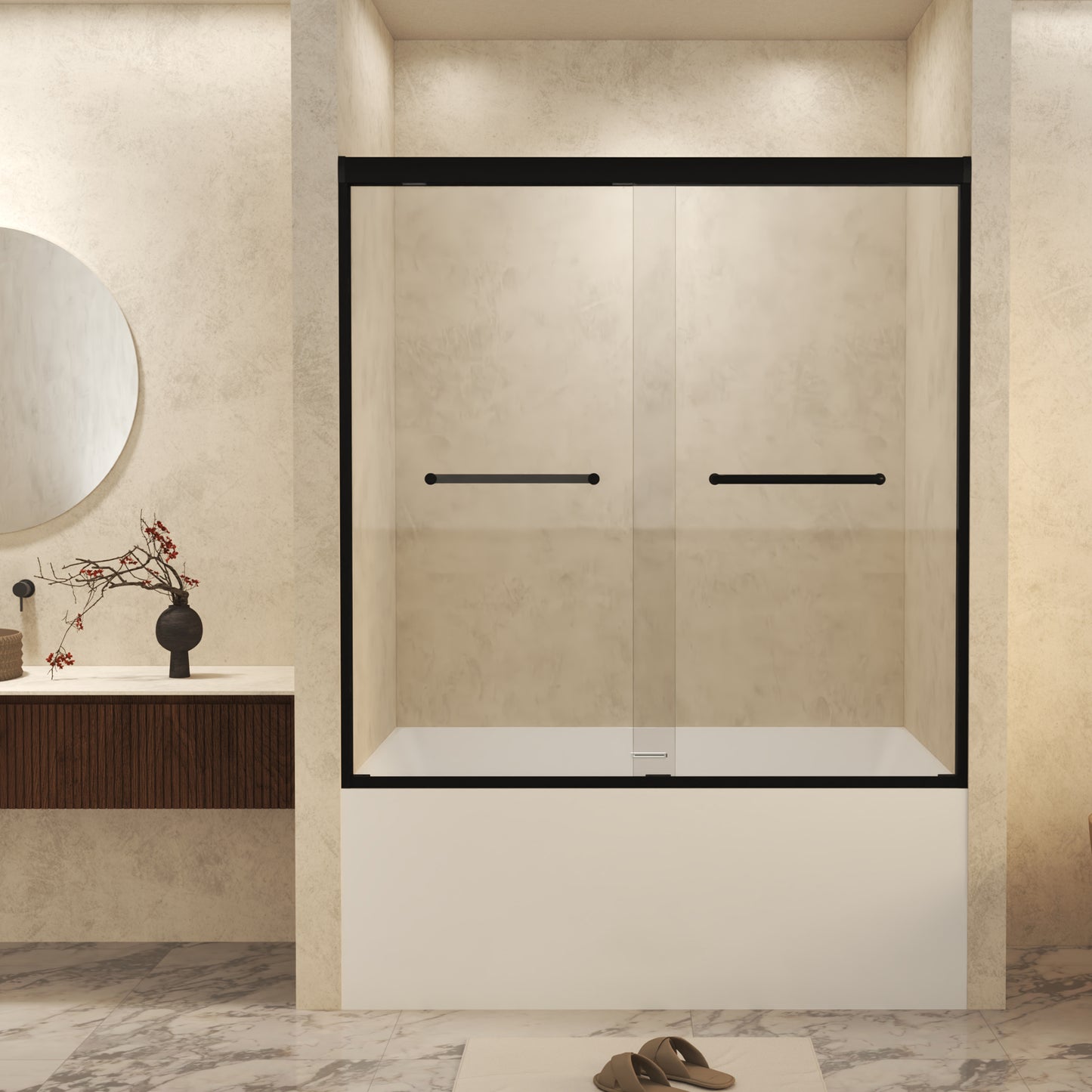 Matte Black 56-in to 60-in W x 60-in H Framed Clear Glass Bypass Sliding Bathtub door