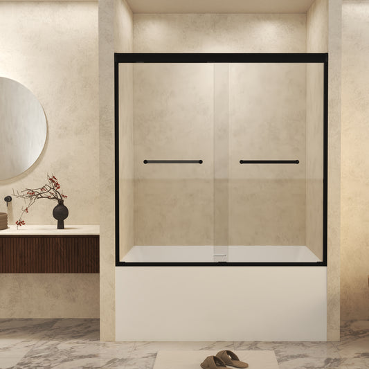 Matte Black 56-in to 60-in W x 60-in H Framed Clear Glass Bypass Sliding Bathtub door
