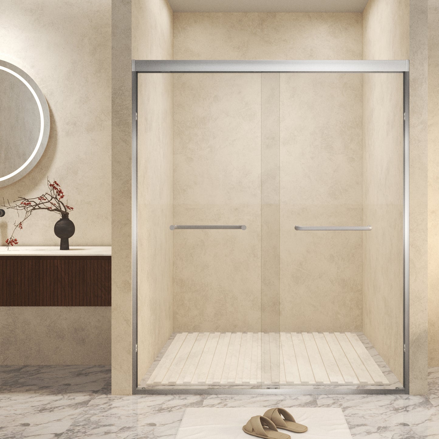 Brushed Nickel 56-in to 60-in W x 72-in H Framed Clear Glass Bypass Sliding Shower door