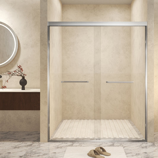 Brushed Nickel 56-in to 60-in W x 72-in H Framed Clear Glass Bypass Sliding Shower door