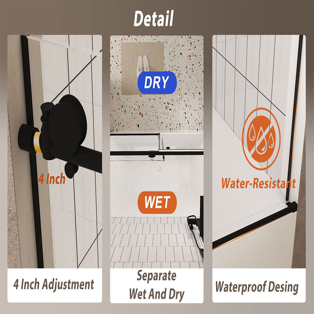 Matte Black 44-in to 48-in W x 76-in H Frameless Clear Glass Bypass Sliding Shower door