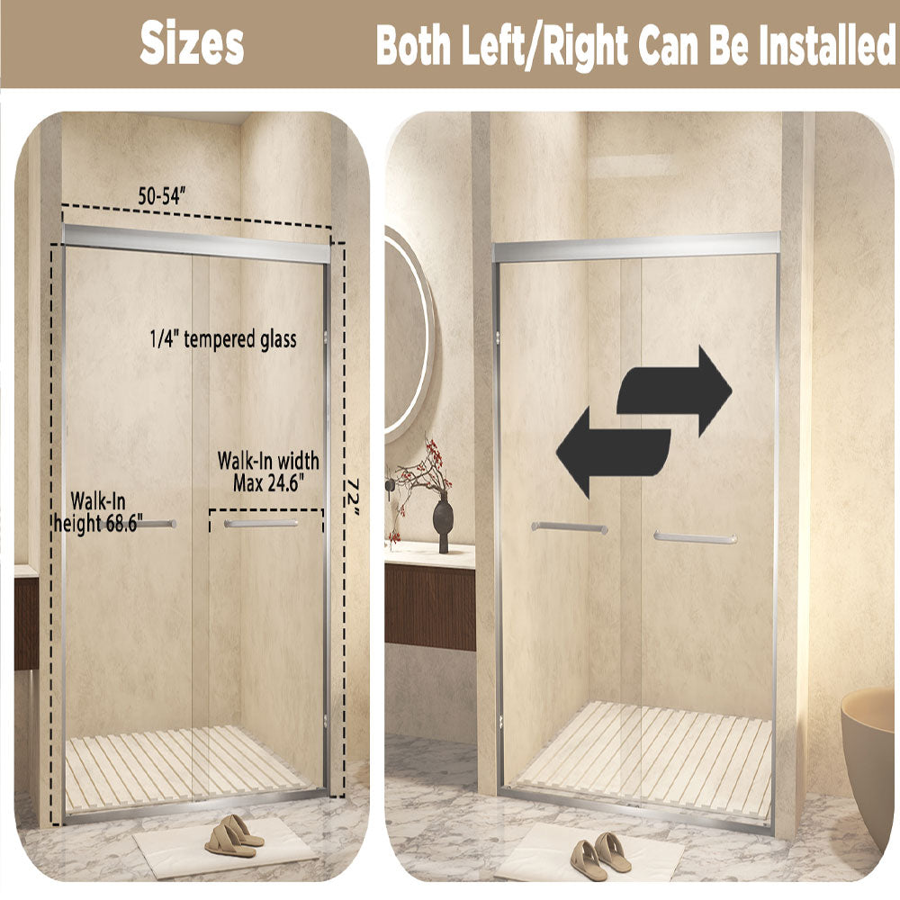 Brushed Nickel 50-in to 54-in W x 72-in H Framed Clear Glass Bypass Sliding Shower door