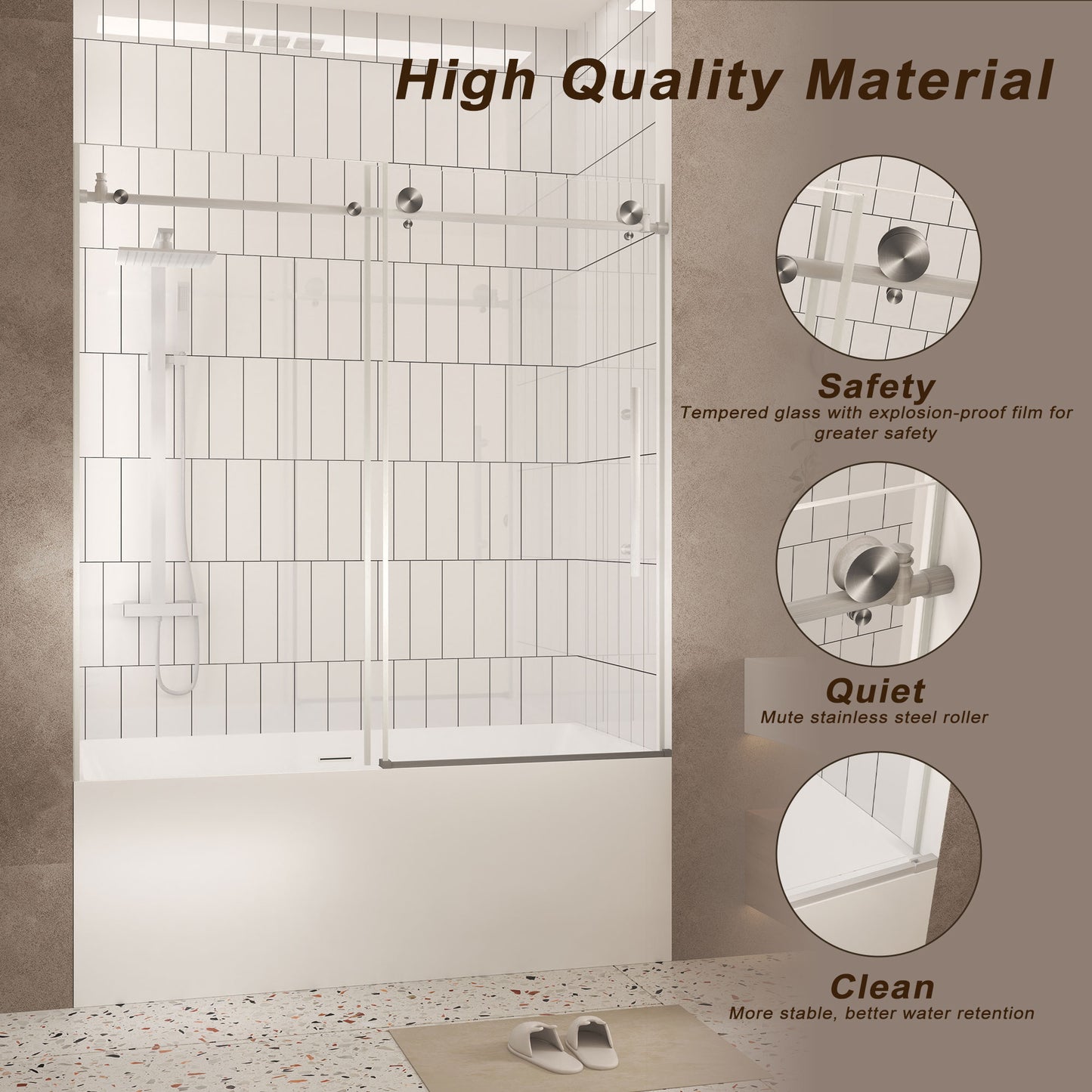 Brushed Nickel 44-in to 48-in W x 76-in H Frameless Clear Glass Bypass Sliding Shower door