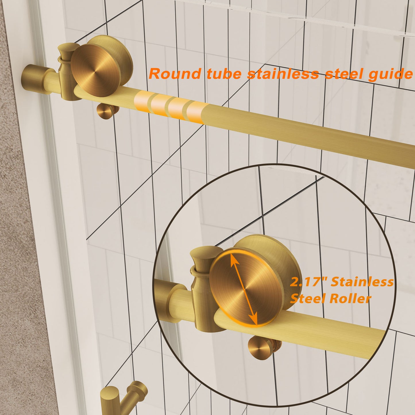 Brushed Gold 56-in to 60-in W x 76-in H Frameless Clear Glass Bypass Sliding Shower door