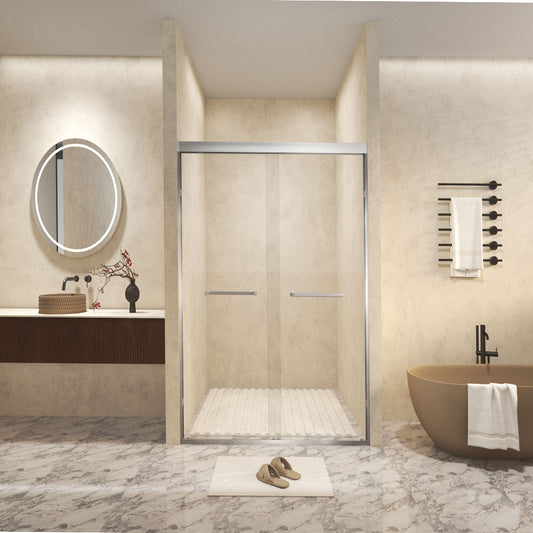 Brushed Nickel 44-in to 48-in W x 72-in H Framed Clear Glass Bypass Sliding Shower door