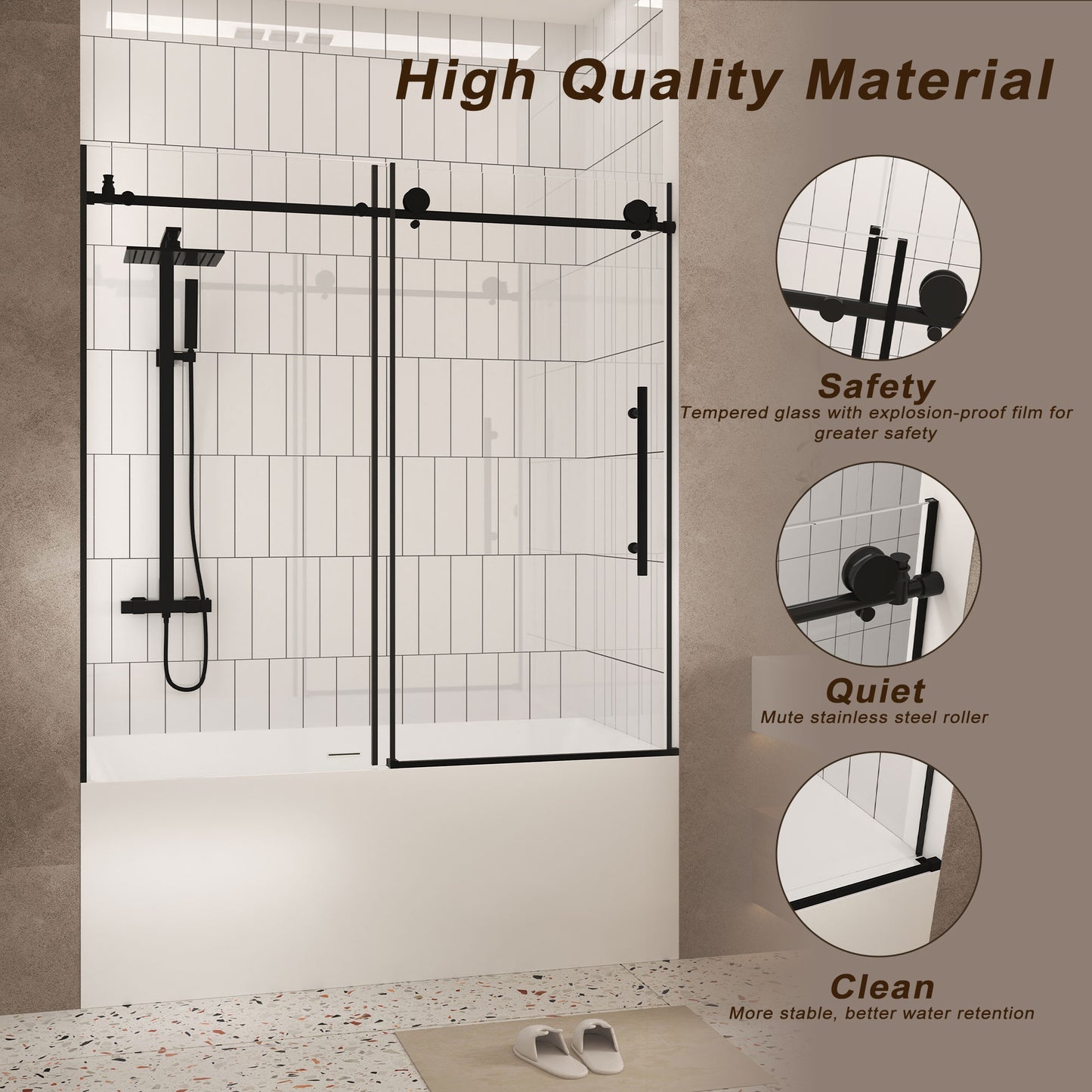 Matte Black 44-in to 48-in W x 76-in H Frameless Clear Glass Bypass Sliding Shower door