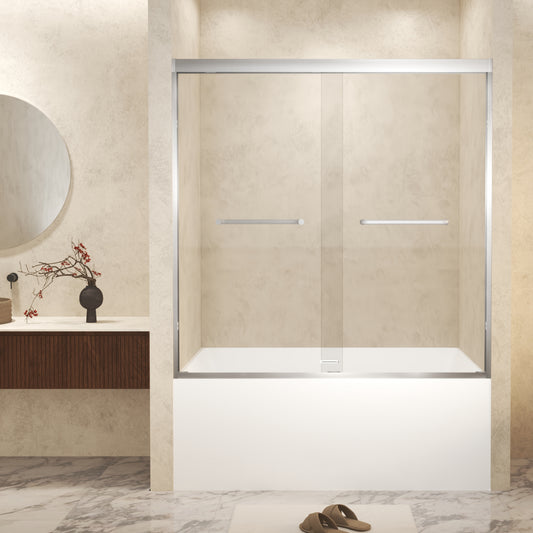 Brushed Nickel 56-in to 60-in W x 60-in H Framed Clear Glass Bypass Sliding Bathtub door