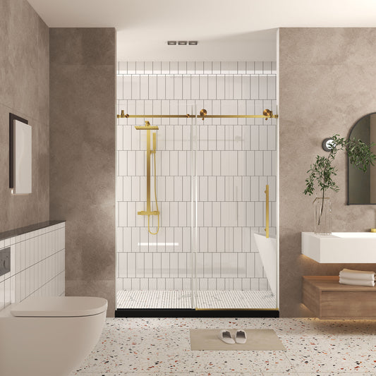 Brushed Gold 44-in to 48-in W x 76-in H Frameless Clear Glass Bypass Sliding Shower door