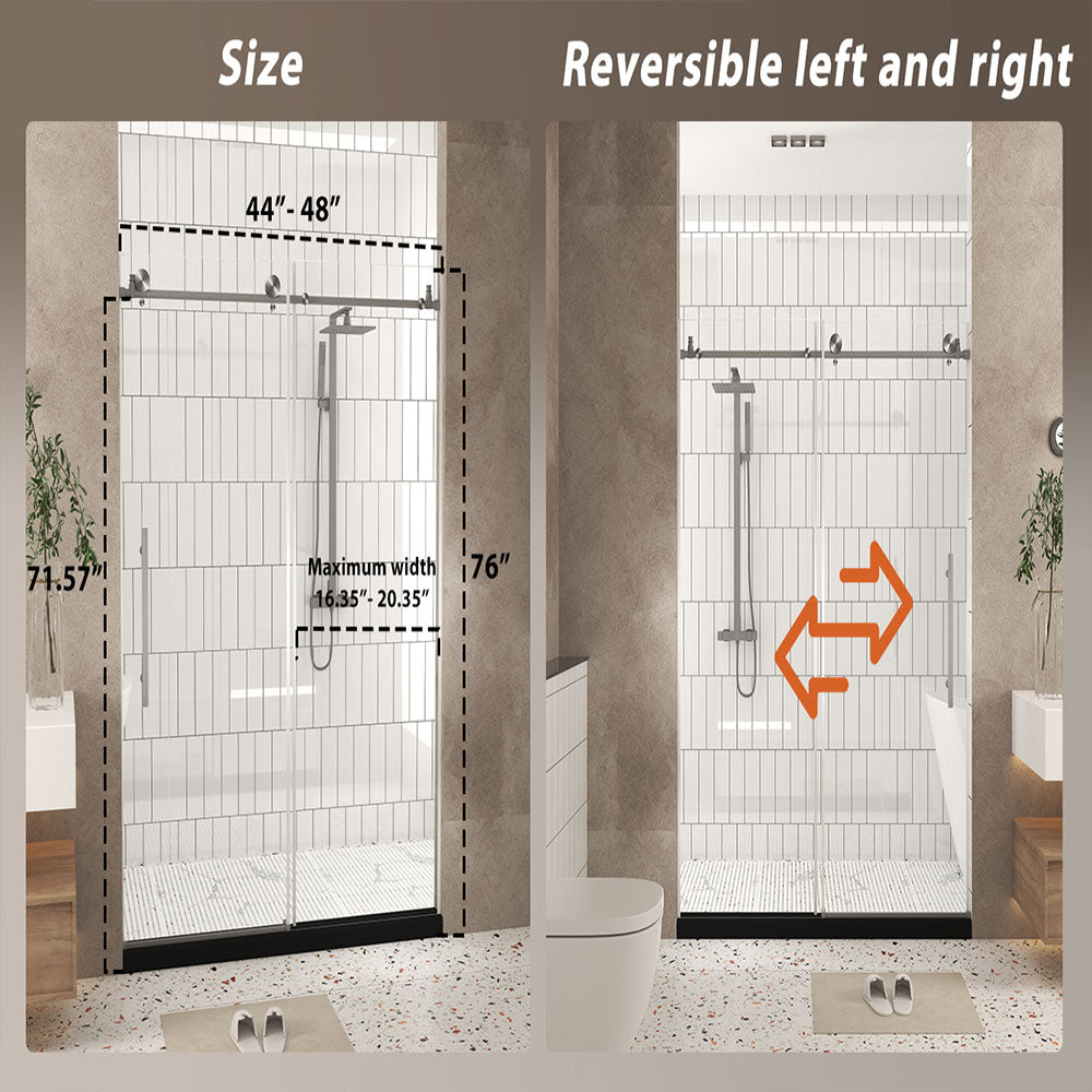 Brushed Nickel 44-in to 48-in W x 76-in H Frameless Clear Glass Bypass Sliding Shower door