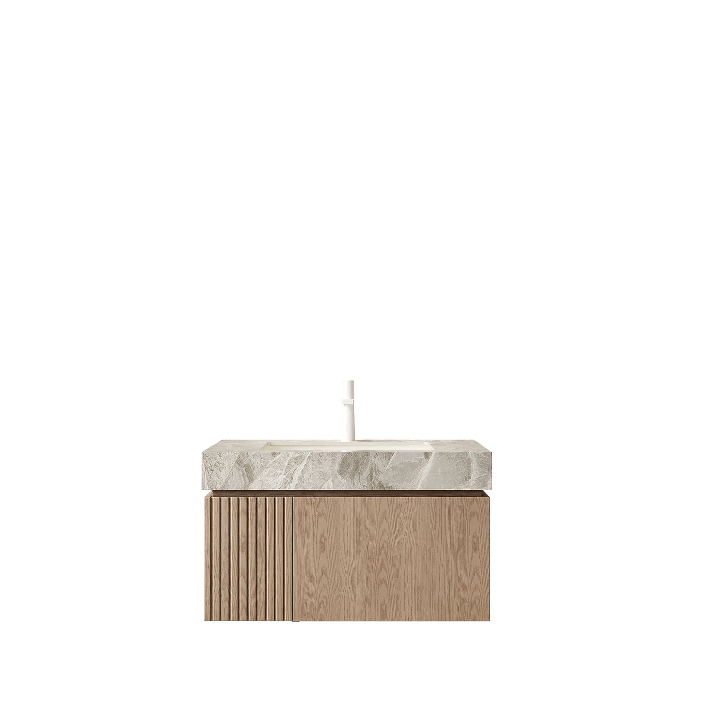 29.92 in. Single Sink Floating Light Brown Bath Vanity with Italy Light Gray Sintered Stone Top