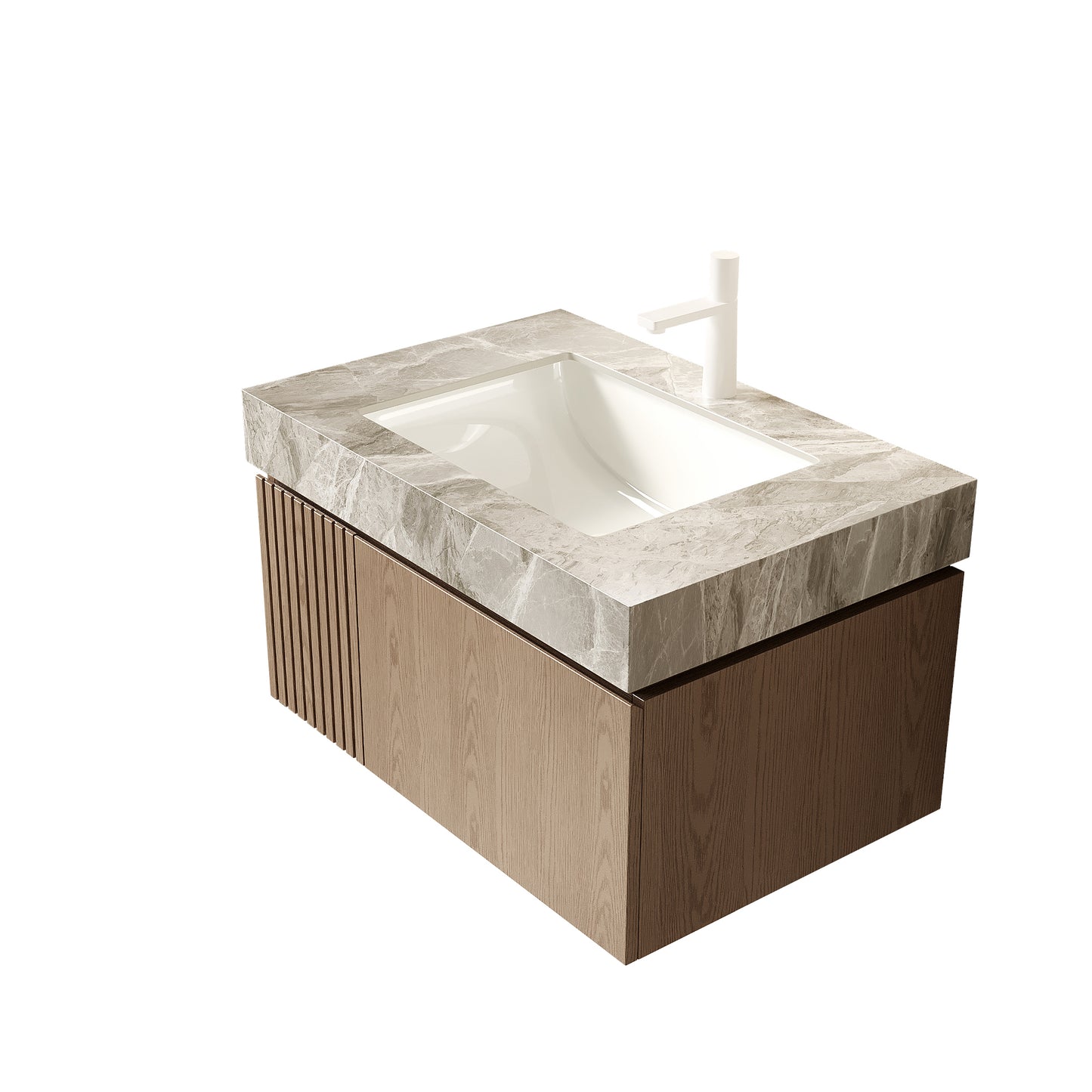 29.92 in. Single Sink Floating Light Brown Bath Vanity with Italy Light Gray Sintered Stone Top
