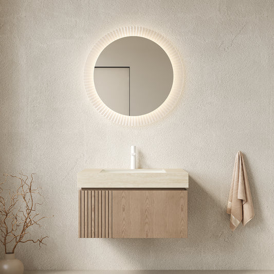 29.92 in. Single Sink Floating Light Brown Bath Vanity with Roma Travertine Sintered Stone Top