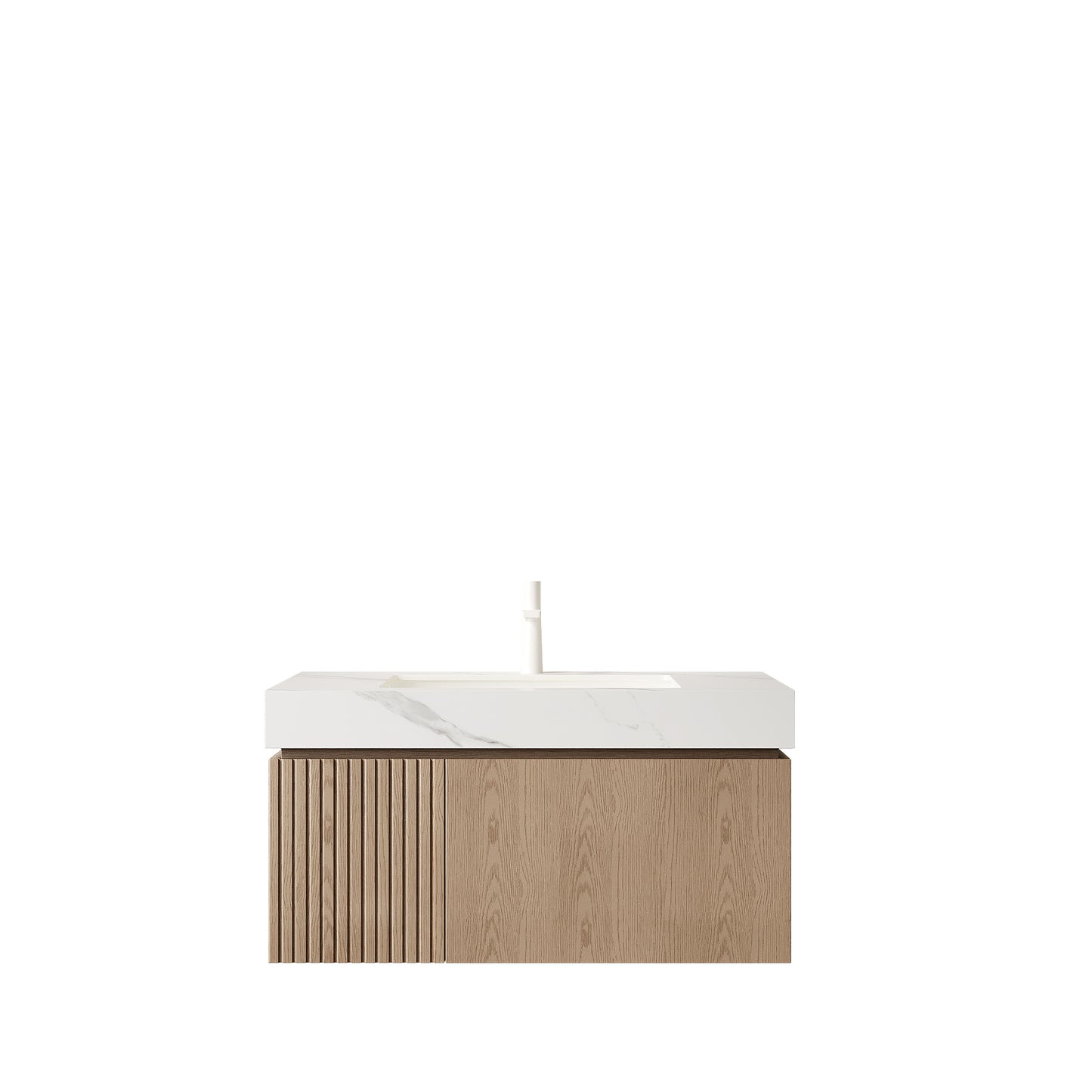 35.83 in. Single Sink Floating Light Brown Bath Vanity with Carrara White Sintered Stone Top