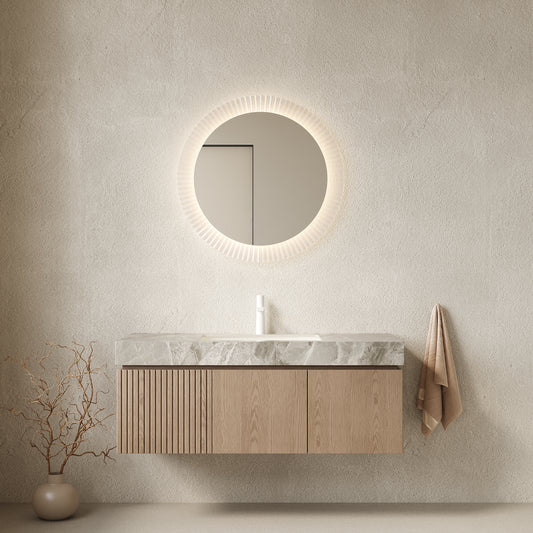 47.64 in. Single Sink Floating Light Brown Bath Vanity with Italy Light Gray Sintered Stone Top