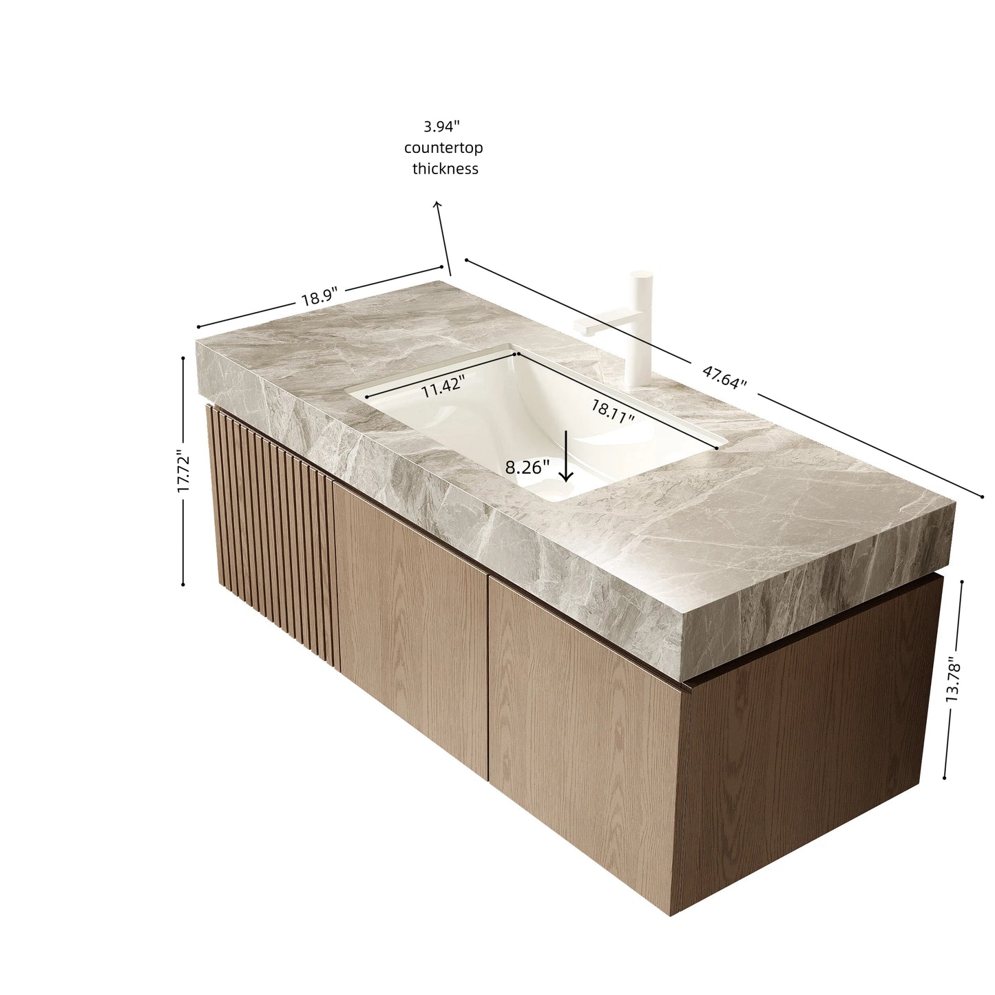47.64 in. Single Sink Floating Light Brown Bath Vanity with Italy Light Gray Sintered Stone Top