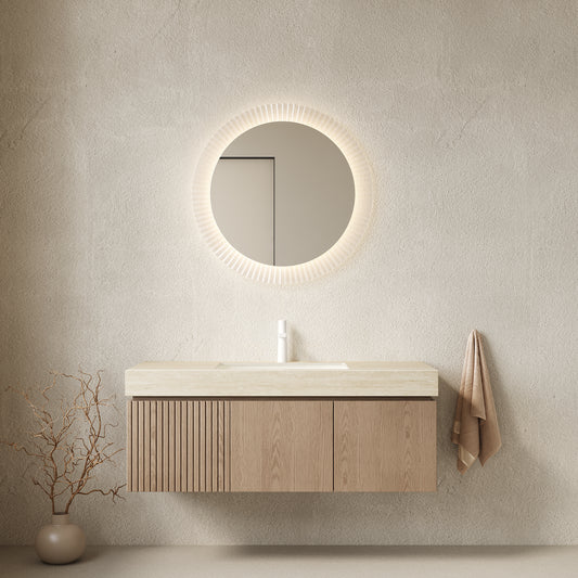 47.64 in. Single Sink Floating Light Brown Bath Vanity with Roma Travertine Sintered Stone Top