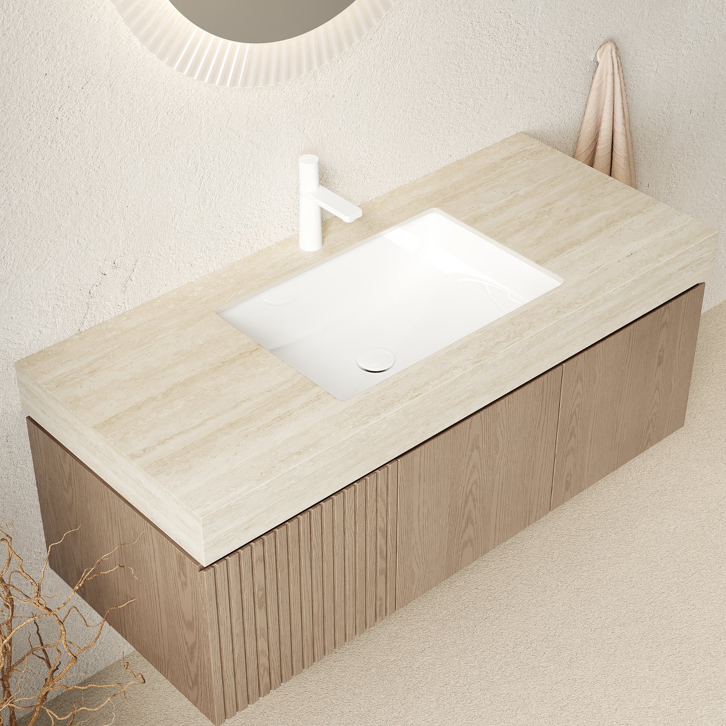 47.64 in. Single Sink Floating Light Brown Bath Vanity with Roma Travertine Sintered Stone Top