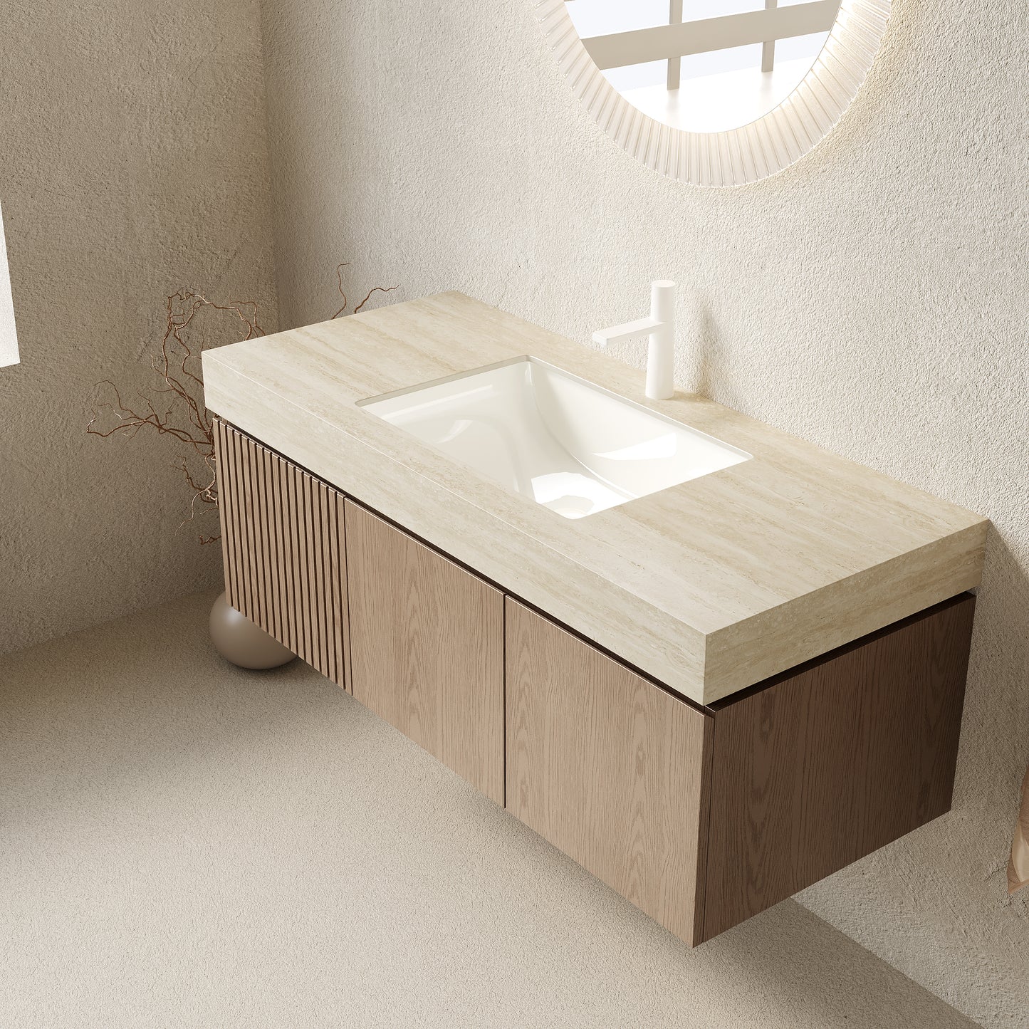 47.64 in. Single Sink Floating Light Brown Bath Vanity with Roma Travertine Sintered Stone Top