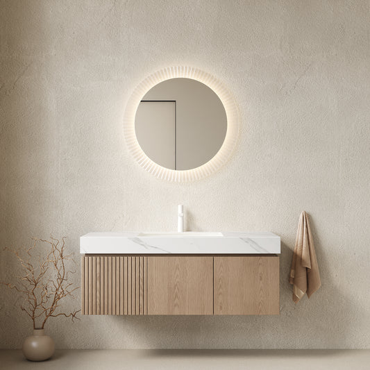 47.64 in. Single Sink Floating Light Brown Bath Vanity with Carrara White Sintered Stone Top
