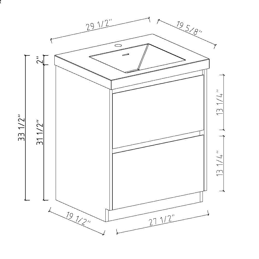 29.53 in. Single Sink Freestanding High Glossy White Oak Bath Vanity with White Integral Resin Basin