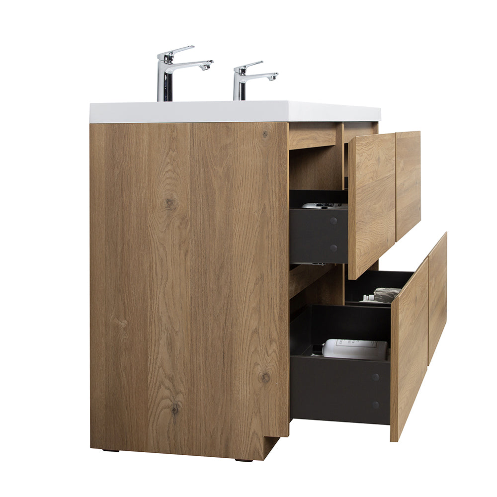 47.24 in. Double  Sink Freestanding Mature Oak Bath Vanity with White Integral Resin Basin