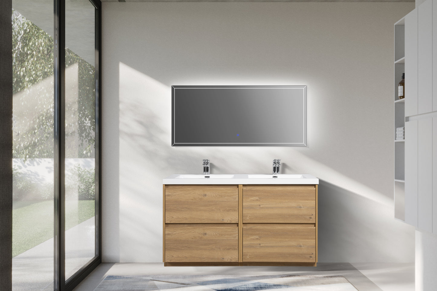47.24 in. Double  Sink Freestanding Mature Oak Bath Vanity with White Integral Resin Basin