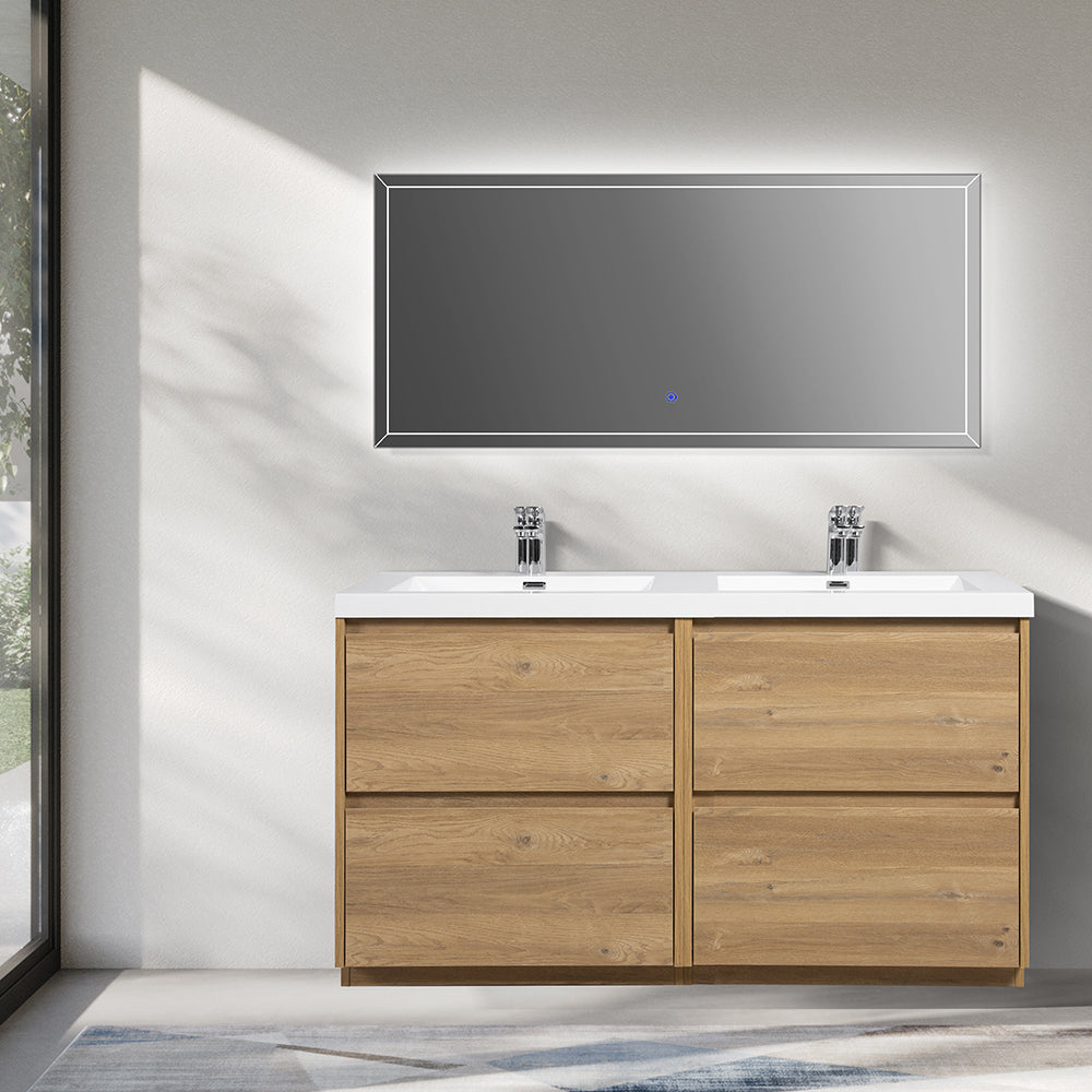 47.24 in. Double  Sink Freestanding Mature Oak Bath Vanity with White Integral Resin Basin