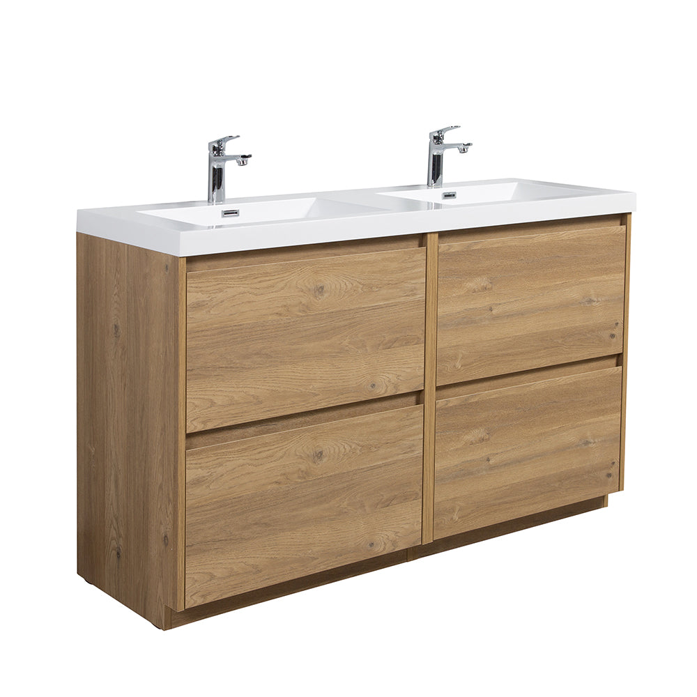 47.24 in. Double  Sink Freestanding Mature Oak Bath Vanity with White Integral Resin Basin