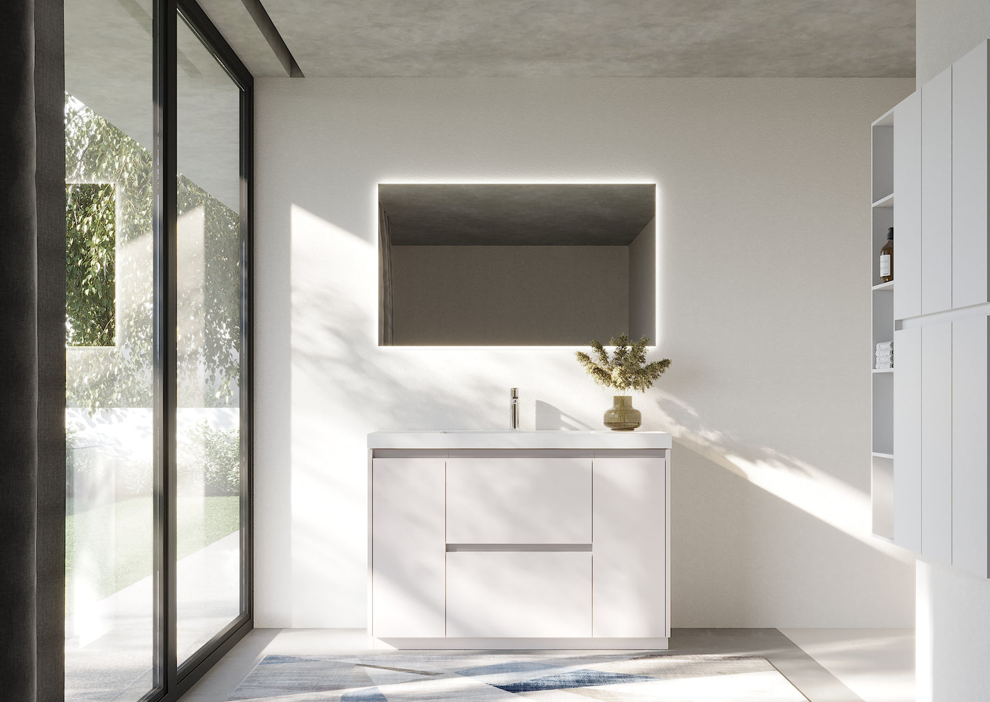 47.24 in. Single Sink Freestanding High Glossy White Bath Vanity with White Integral Resin Basin