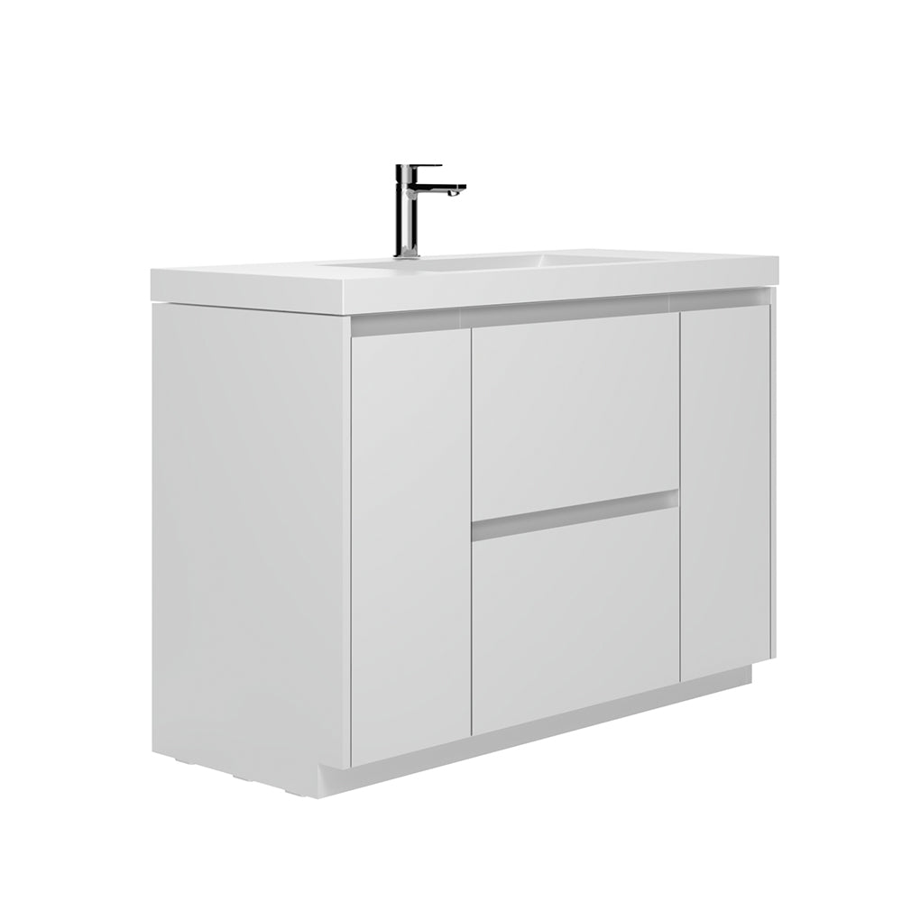 47.24 in. Single Sink Freestanding High Glossy White Bath Vanity with White Integral Resin Basin