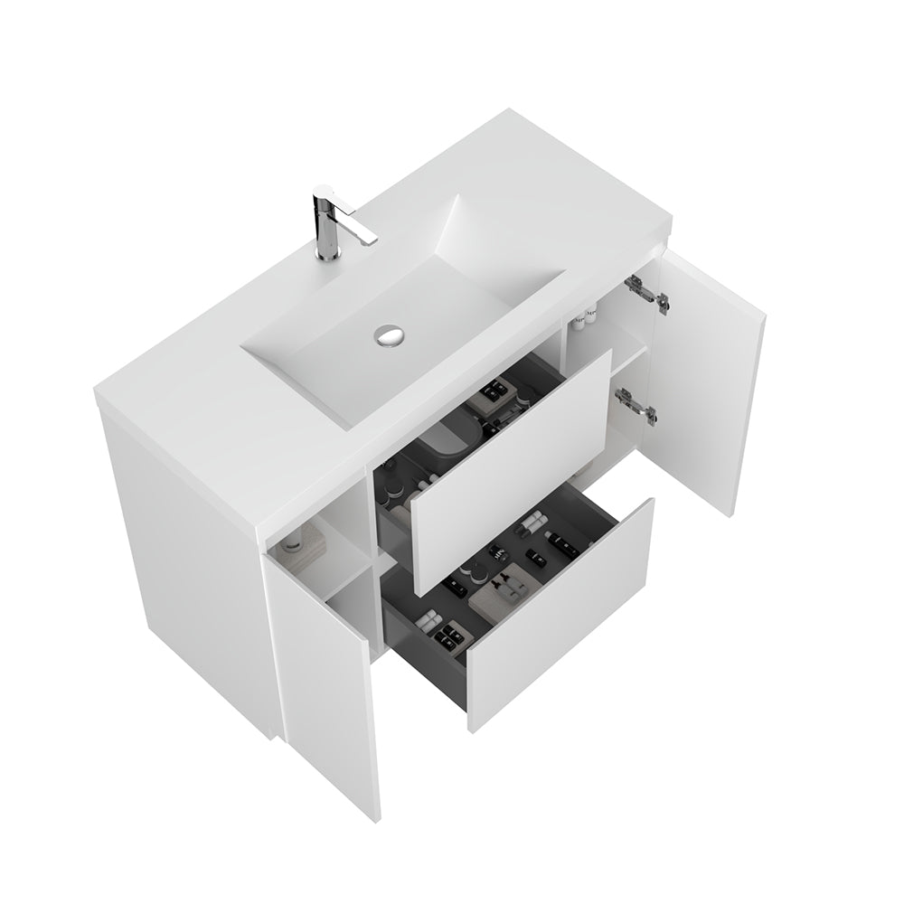 47.24 in. Single Sink Freestanding High Glossy White Bath Vanity with White Integral Resin Basin