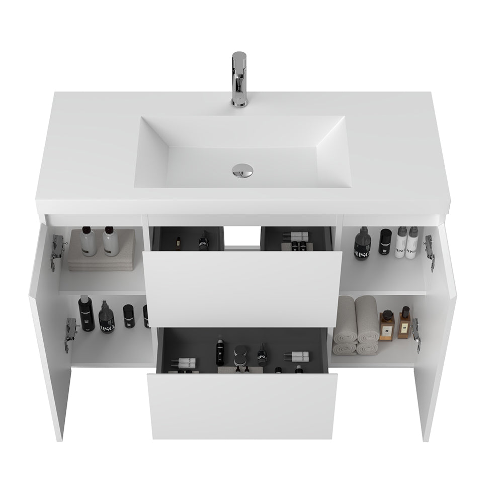 47.24 in. Single Sink Freestanding High Glossy White Bath Vanity with White Integral Resin Basin