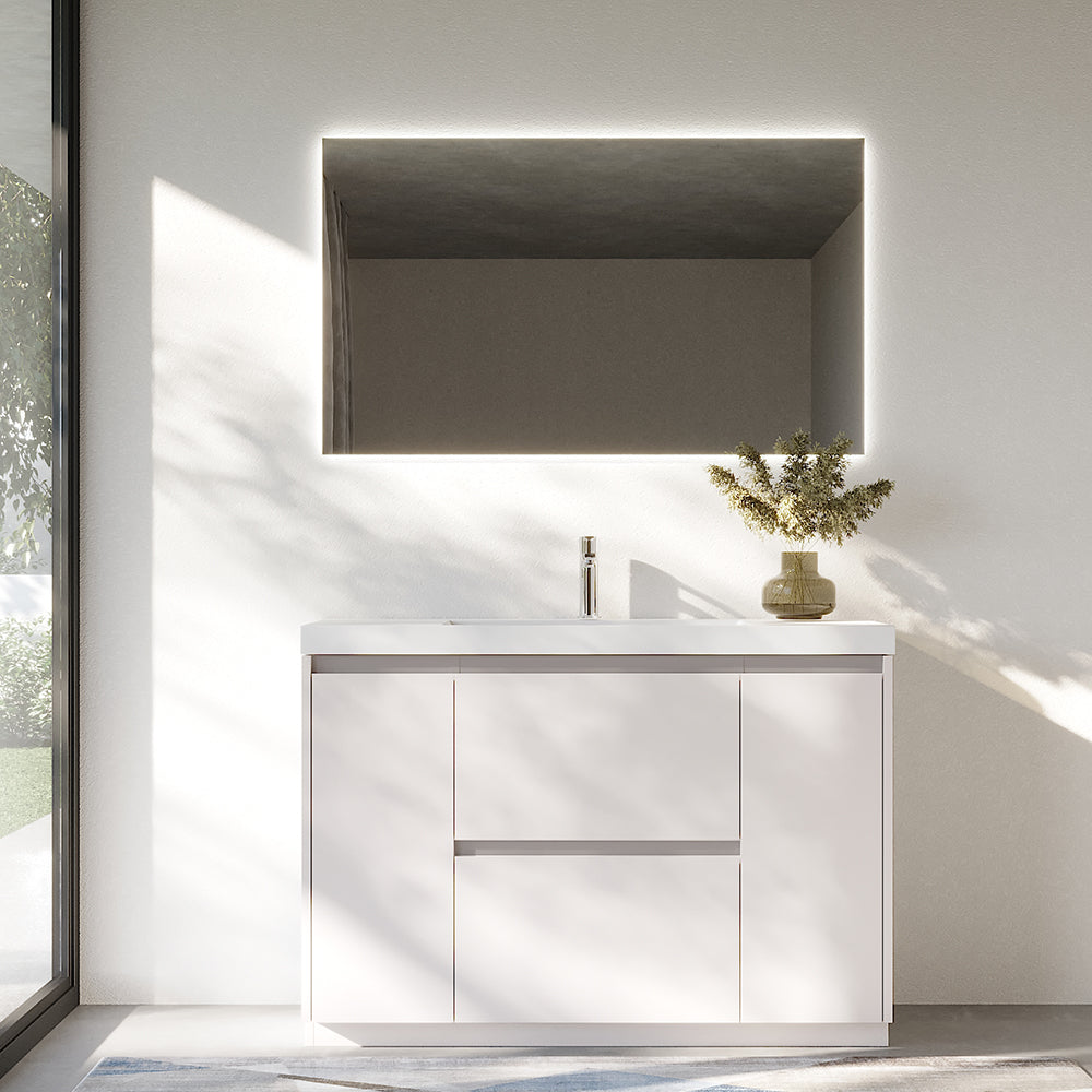 47.24 in. Single Sink Freestanding High Glossy White Bath Vanity with White Integral Resin Basin