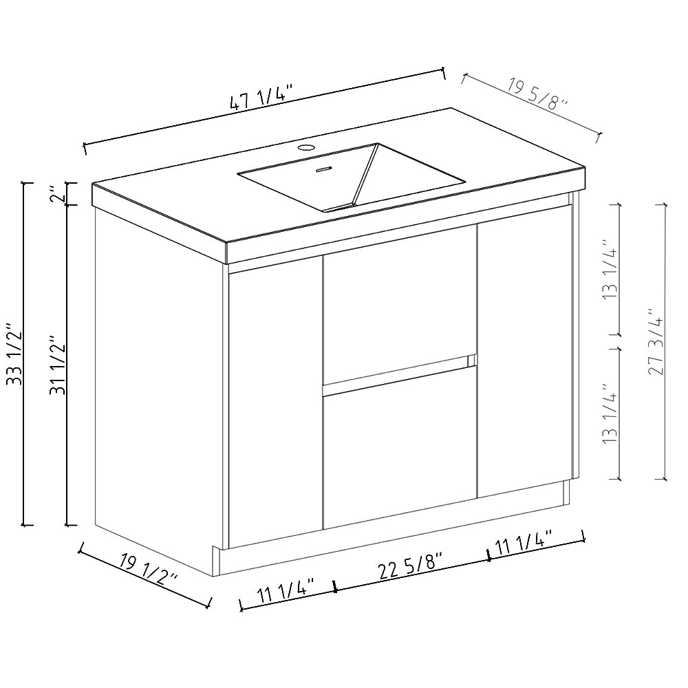 47.24 in. Single Sink Freestanding High Glossy White Bath Vanity with White Integral Resin Basin