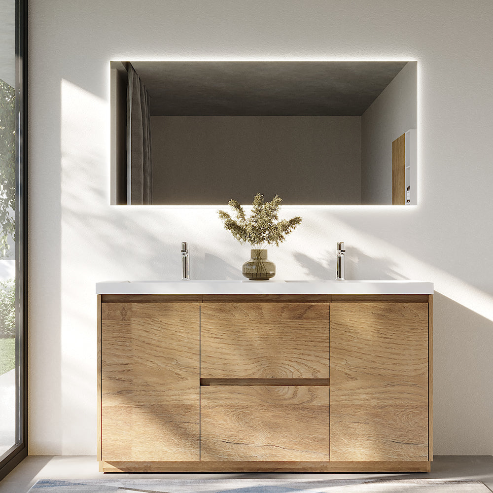 59.36 in. Double  Sink Freestanding Mature Oak Bath Vanity with White Integral Resin Basin