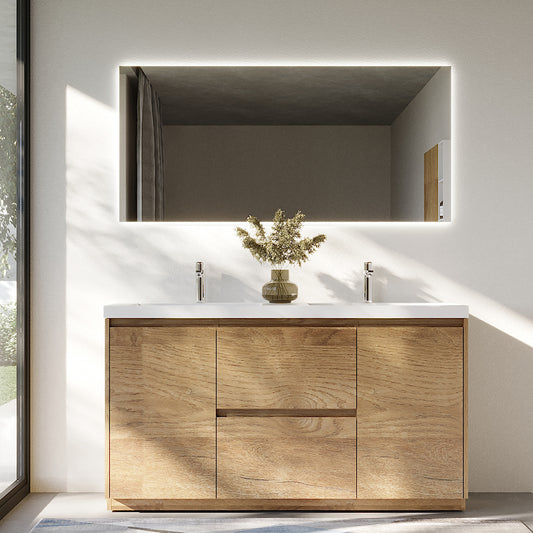 59.36 in. Double  Sink Freestanding Mature Oak Bath Vanity with White Integral Resin Basin