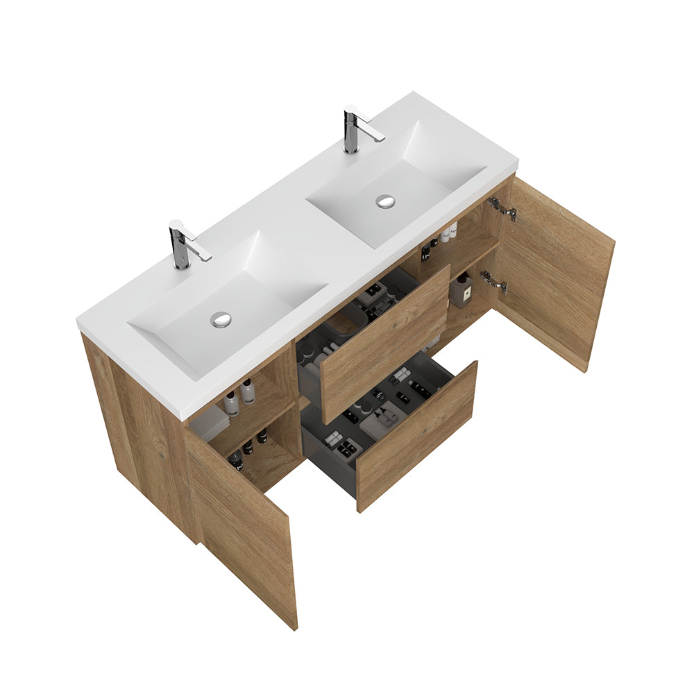 59.36 in. Double  Sink Freestanding Mature Oak Bath Vanity with White Integral Resin Basin