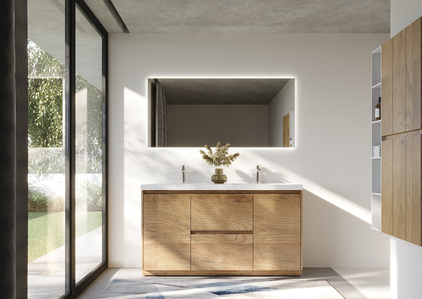 59.36 in. Double  Sink Freestanding Mature Oak Bath Vanity with White Integral Resin Basin