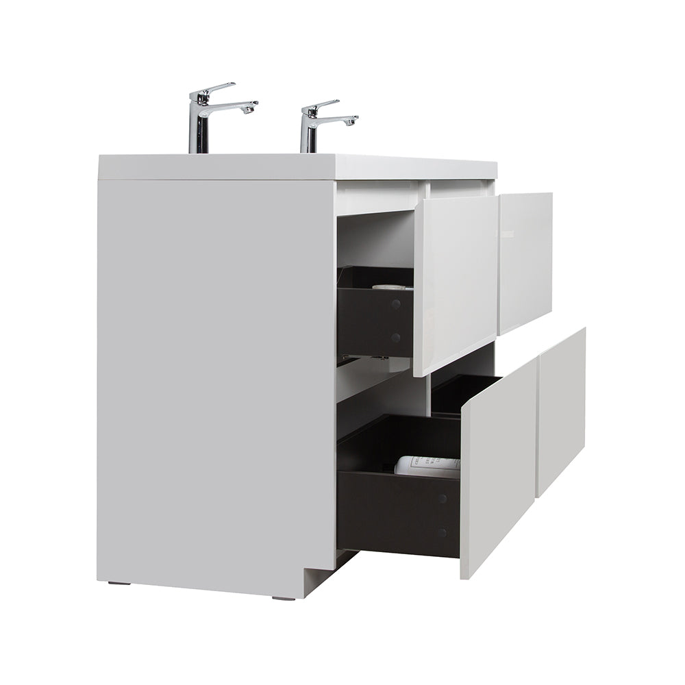 59.06 in. Double  Sink Freestanding High Glossy White Oak  Bath Vanity with White Integral Resin Basin
