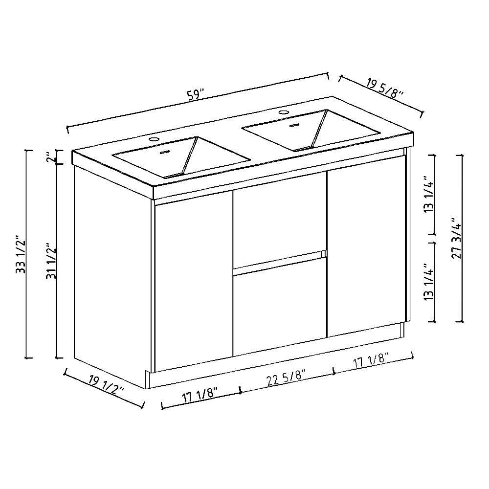 59.06 in. Double  Sink Freestanding Mature Oak Bath Vanity with White Integral Resin Basin