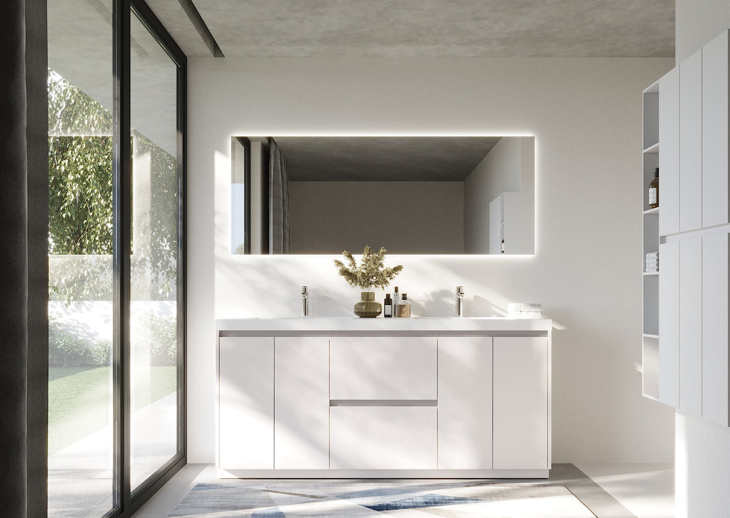 71.07 in. Double  Sink Freestanding High Glossy White Oak  Bath Vanity with White Integral Resin Basin