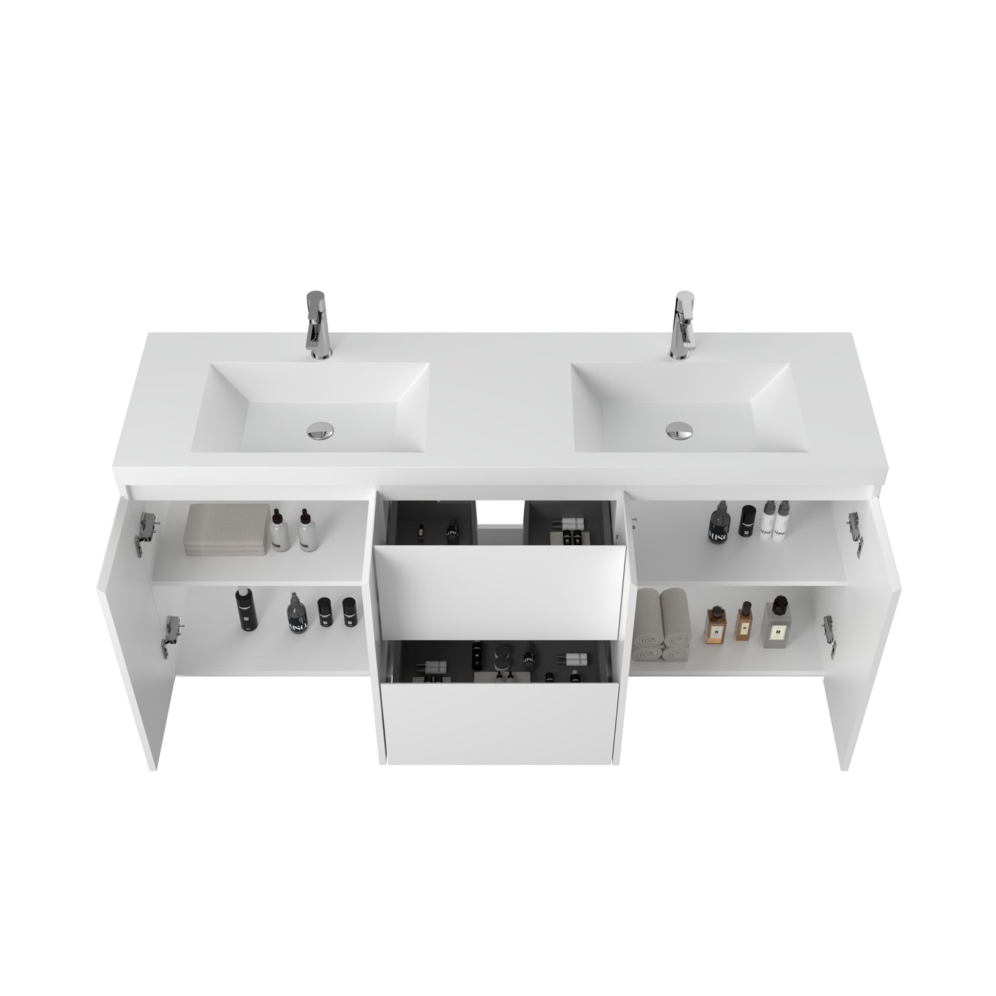 71.07 in. Double  Sink Freestanding High Glossy White Oak  Bath Vanity with White Integral Resin Basin
