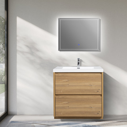 35.43 in. Single Sink Freestanding Mature Oak Bath Vanity with White Integral Resin Basin