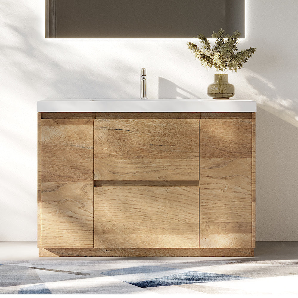 47.24 in Single Sink Freestanding Mature Oak Bath Vanity with White Integral Resin Basin