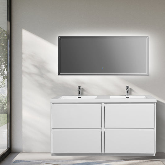 47.24 in. Double  Sink Freestanding High Glossy White Oak  Bath Vanity with White Integral Resin Basin